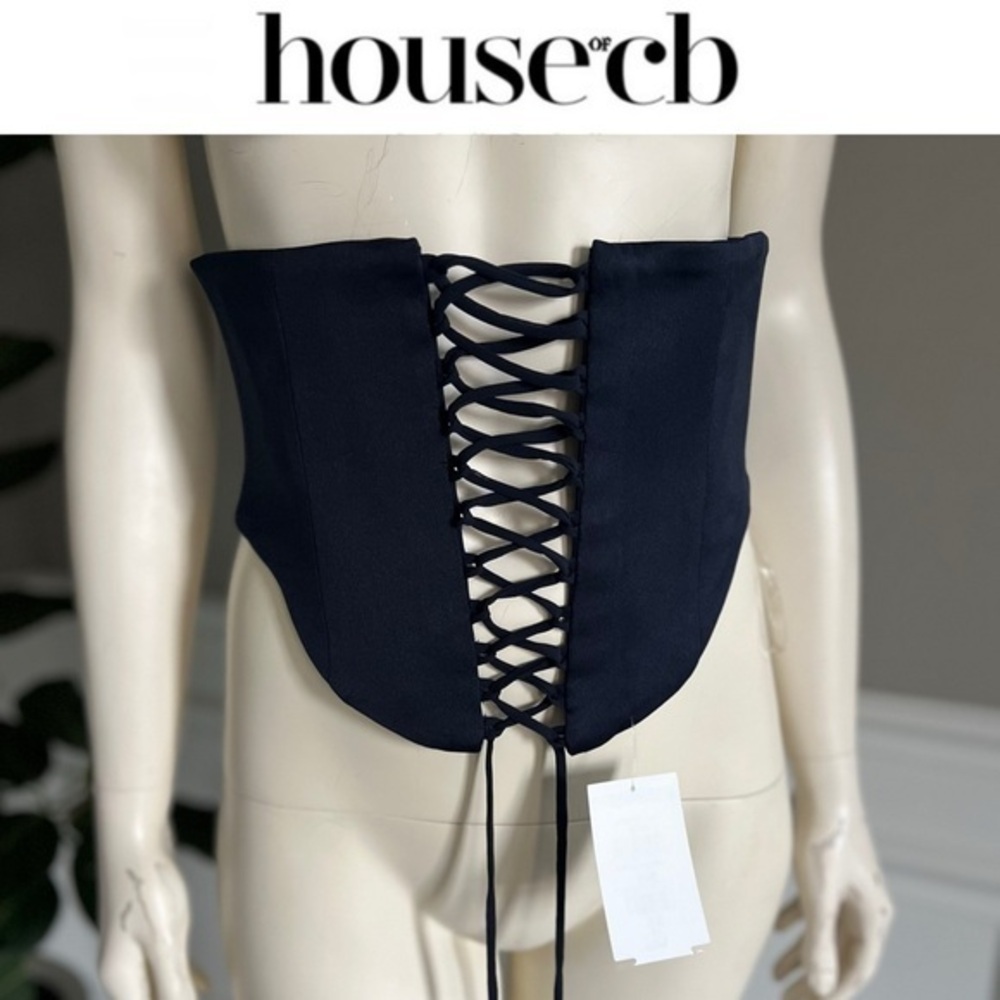 House of CB Midnight Navy Blue Lace-Up Corset Sz M